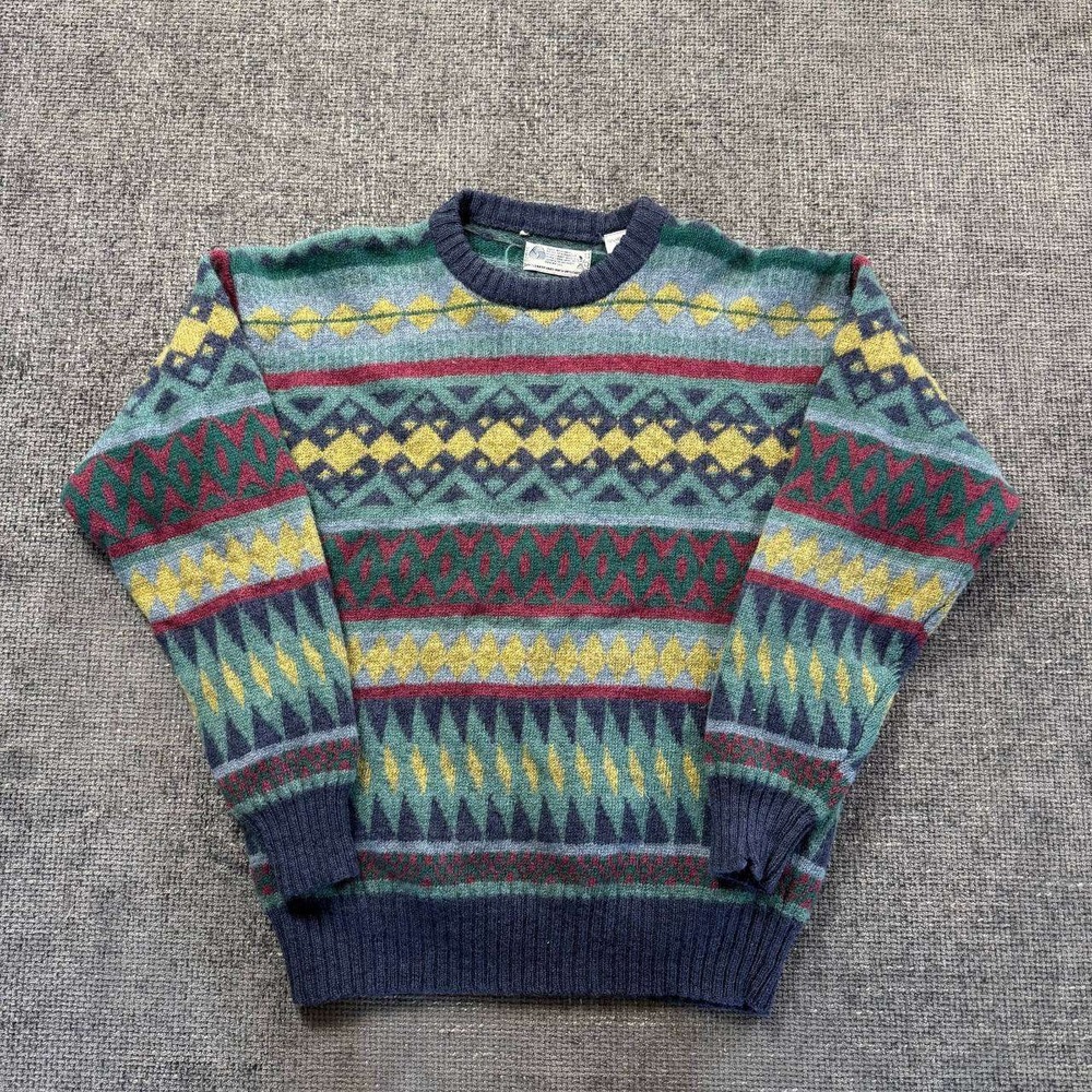 Vintage Geometric Knit Sweater Mens Large Multicolor 90s Fair Isle Grunge Retro